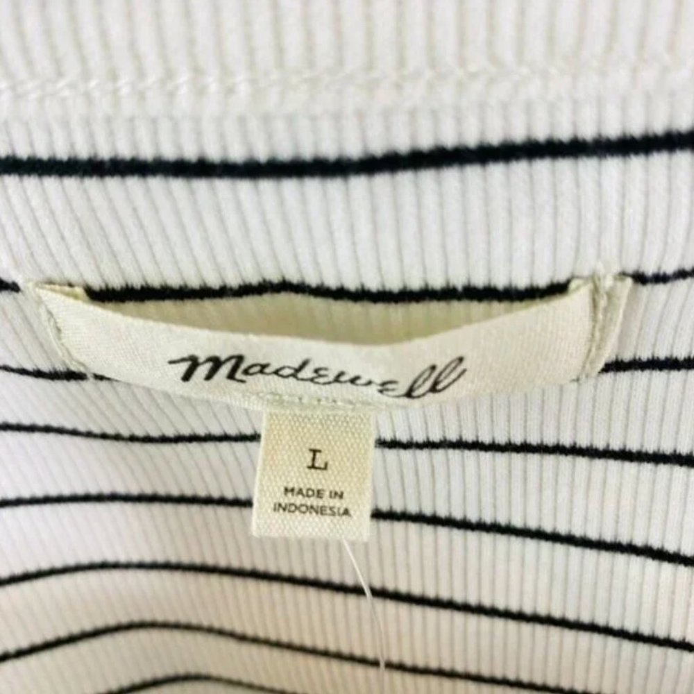 Madewell Ribbed Henley High-Crop Tee - Black White Stripe - Size L - NWT - Picture 4 of 4